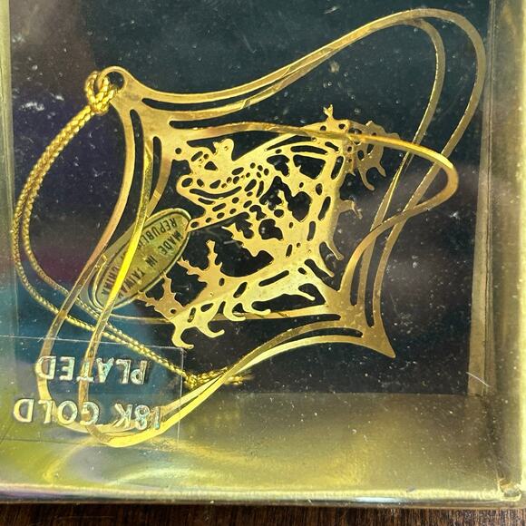 2 Vintage 18K Gold Plated Brass Christmas Ornaments By Christmas Fantasy in Box - Picture 3 of 7